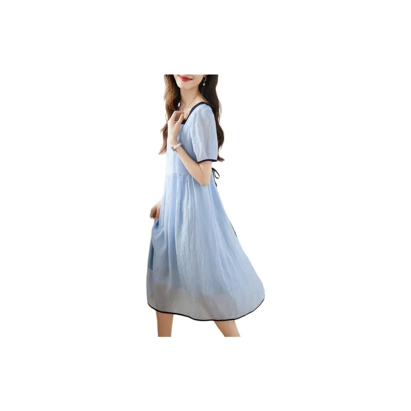 Mo Han Yi Mei Short Sleeved Dresses Women's Blue-1