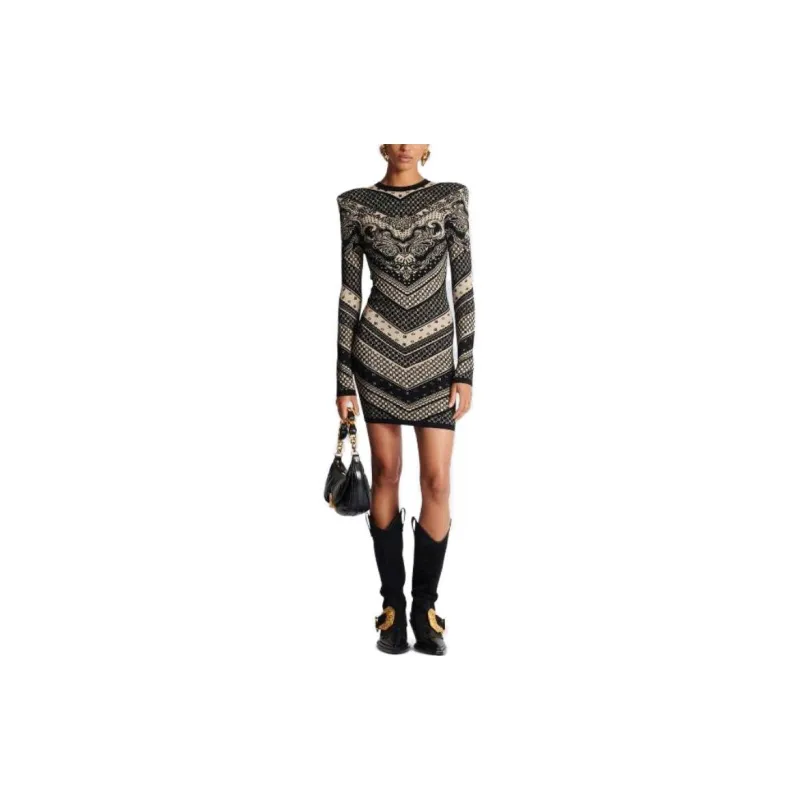 BALMAIN Monogram pattern Knitted Minidress-1