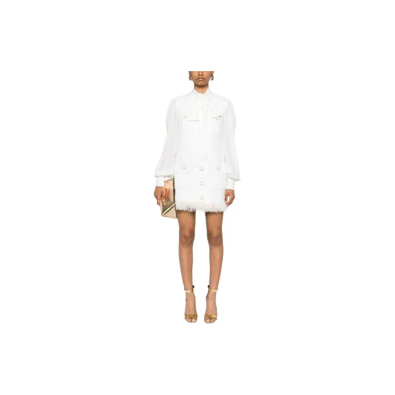 BALMAIN Feather trim Tweed Mini Dress-1