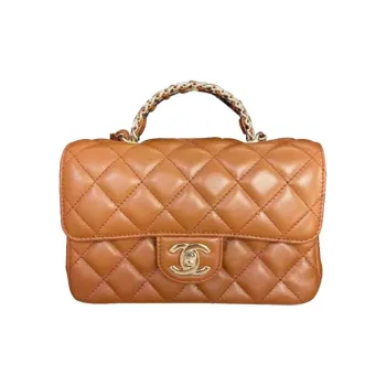 CHANEL Lambskin Chain Bag, Shoulder Bag, Crossbody Bag Mini Women's Light Orange Brown