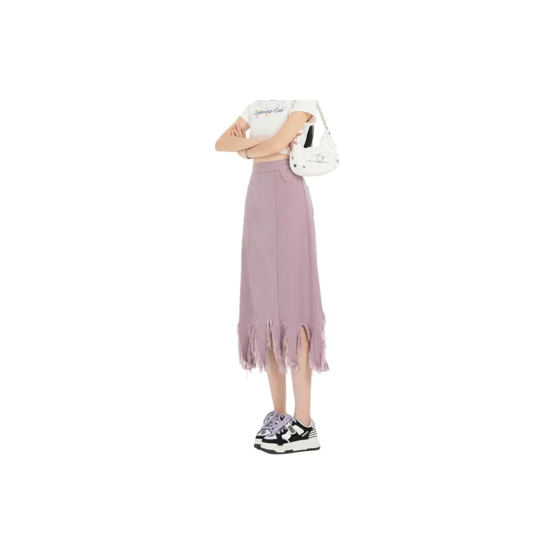 Weixi Denim Long Skirts Women's Pink-4