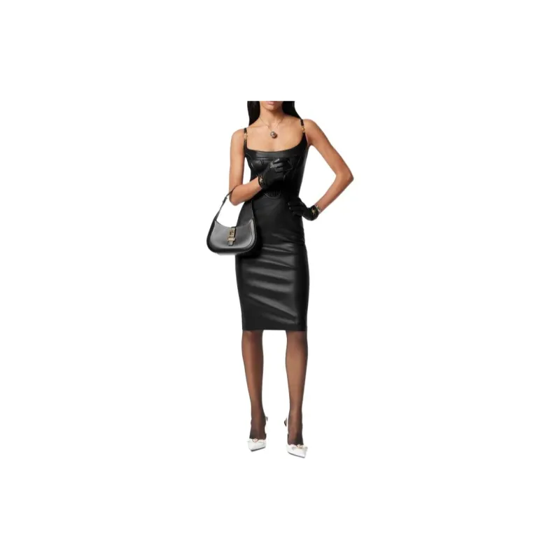 VERSACE Corset style Leather Midi Dress-1