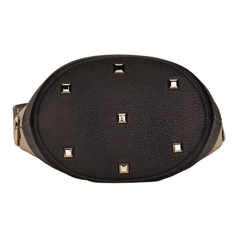 FERRAGAMO Studio Natural Grained Calfskin Bucket Bag Handbag Shoulder Bag Women's Brown/Black-6