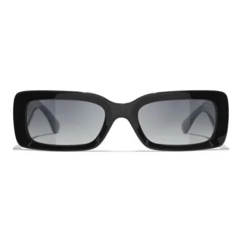 CHANEL Metal Acetate Rectangular Sunglasses Unisex Black