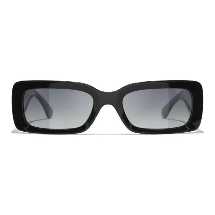 CHANEL Metal Acetate Rectangular Sunglasses Unisex Black-0
