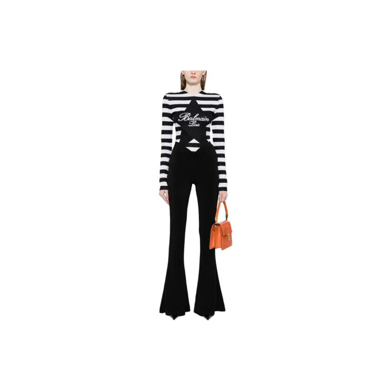 BALMAIN Logo Intarsia knit Striped Cotton Top-1