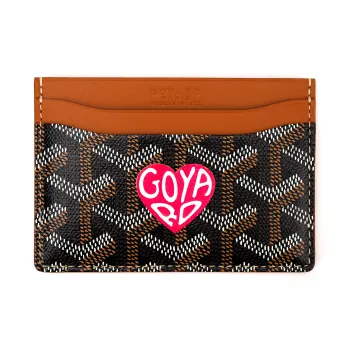 GOYARD Saint-Sulpice Canvas With Leather Card Clip Card Holder Unisex Tan & Peach Small Heart