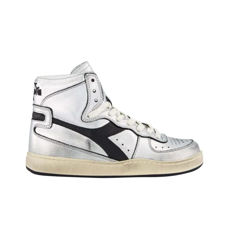 Diadora Mi Basket Anti-Slip Wear-Resistant High-Top Casual Shoes Women's Silver-1