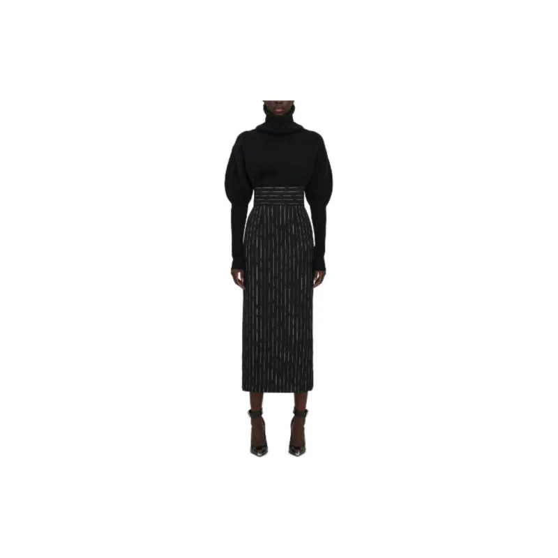 Alexander McQueen Striped High Waist Midi Skirt-1