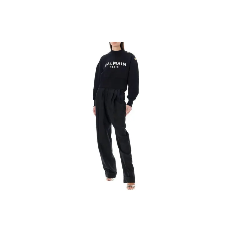 BALMAIN Logo Printed Cropped Sweatshirt-7