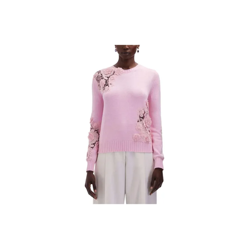 Oscar De La Renta Lace-detail Fine-knit Jumper-2