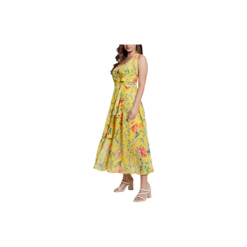 GUESS Eco Mara Wrap Maxi Dress Slip Dresses Women's Yellow-1