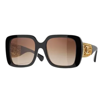 CHANEL Metal Resin Square Sunglasses Unisex Black