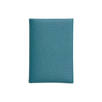 HERMES Calvi Duo Mysore Goat Skin Card Holder Women's D2 NEW BLEU JEAN New Denim Blue