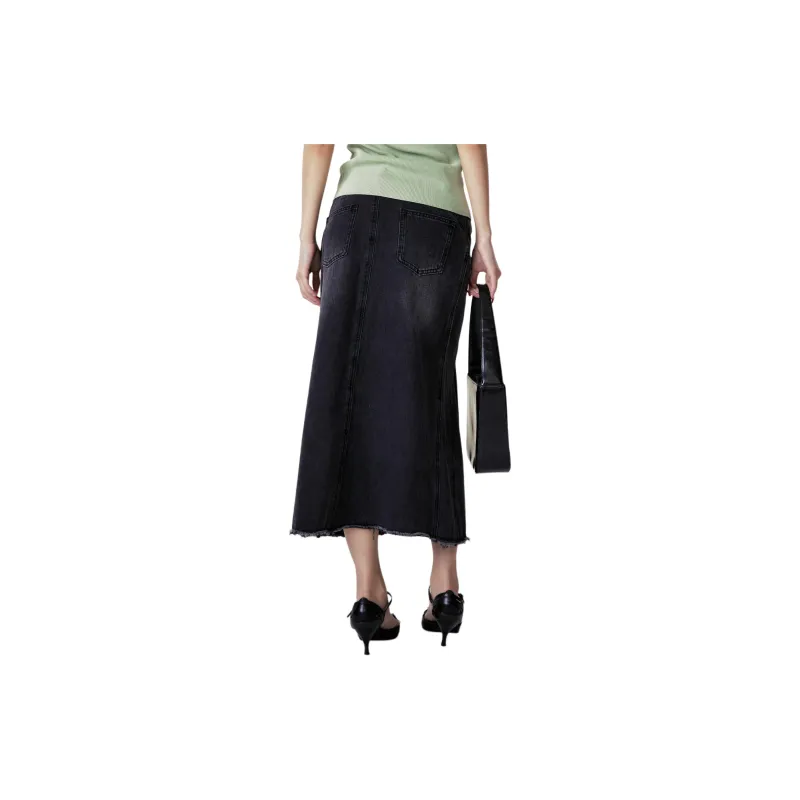 KIKAT Denim Long Skirts Women's Black-1