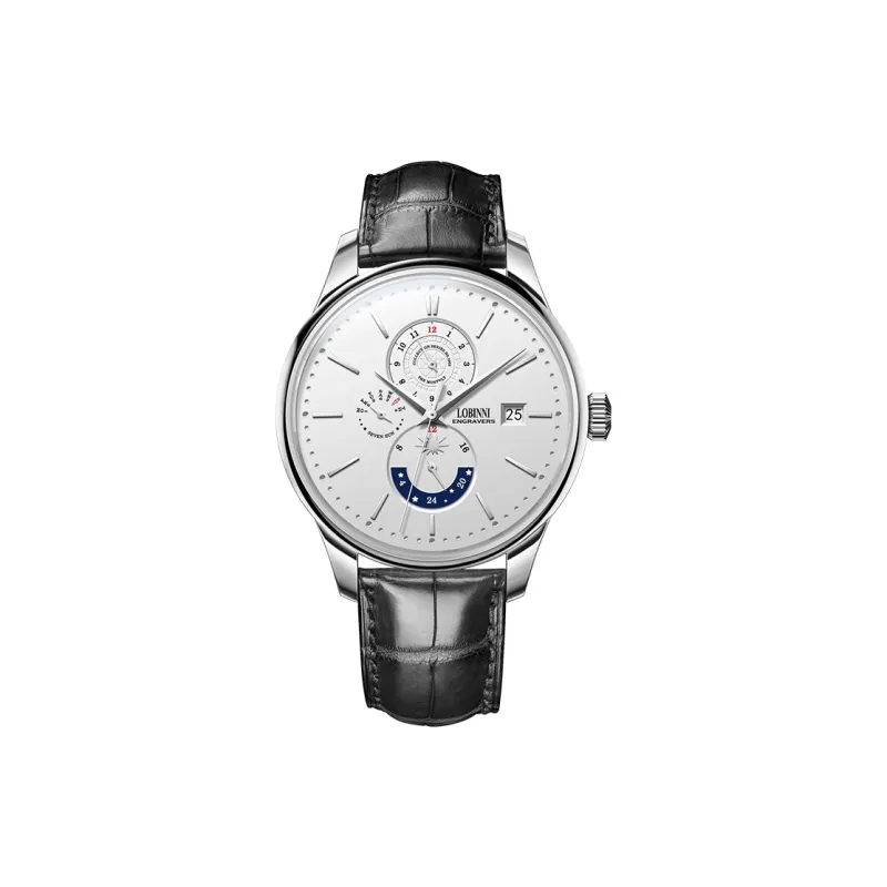 LOBINNI L Automatic Mechanical Movement Cowhide Strap Watch Men's Watches White Dial-1