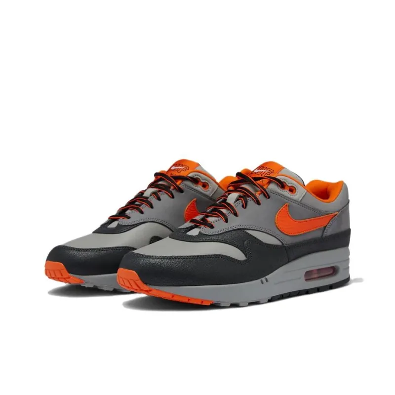 HUF x Nike Air Max 1 Durable Breathable Low-Top Casual Running Shoes Men's Gray Orange-1