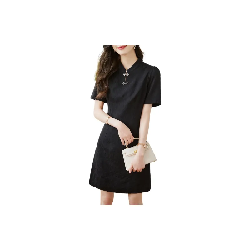 Still Quiet Short Sleeved Dresses Women's Black-1