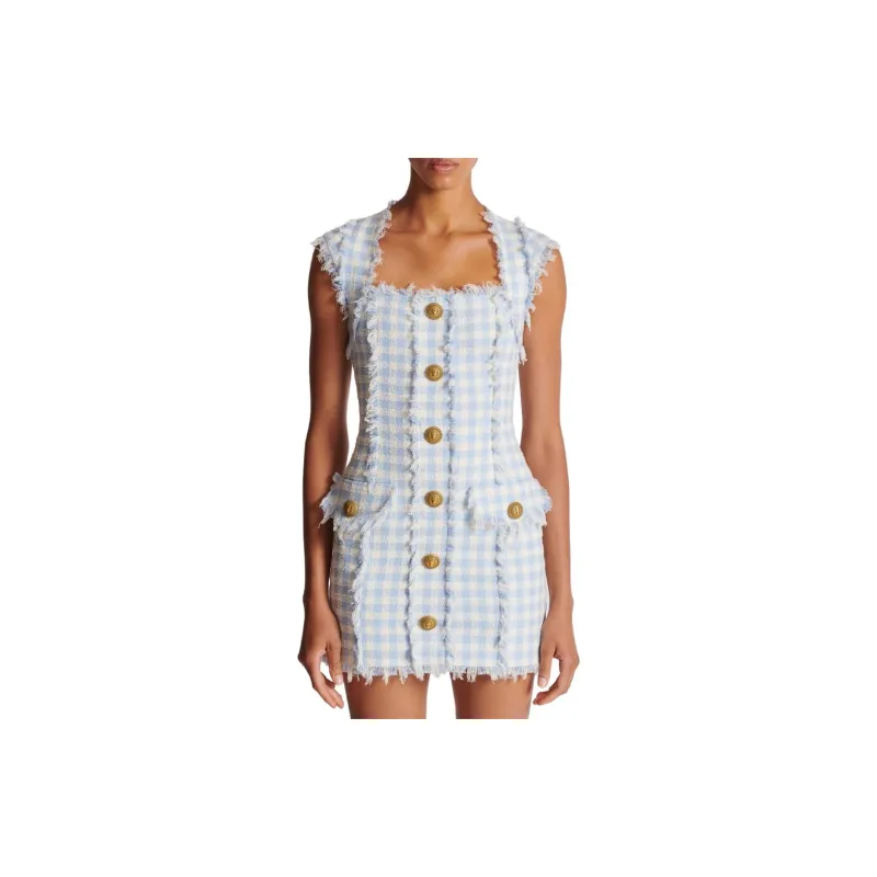 BALMAIN Gingham Tweed Minidress-4
