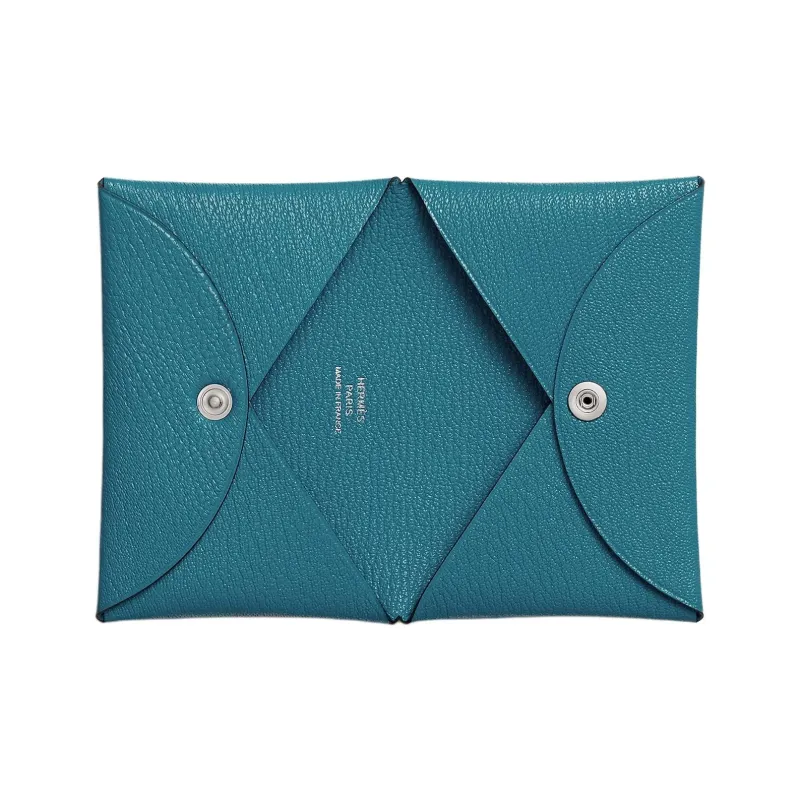 HERMES Calvi Mysore Goat Skin Card Holder Women's D2 NEW BLEU JEAN Denim Blue-1