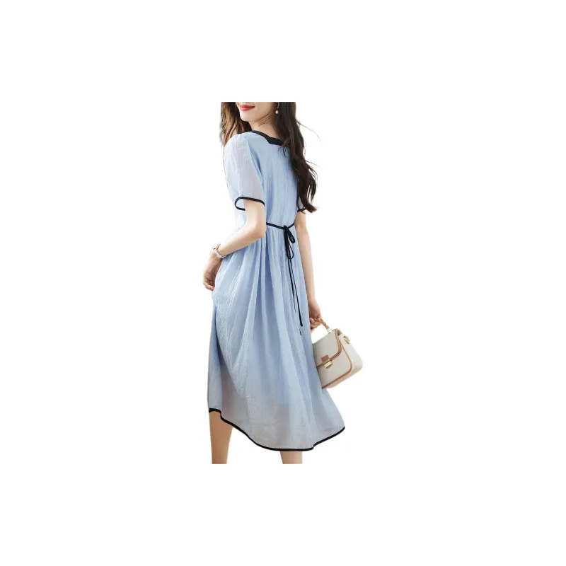Mo Han Yi Mei Short Sleeved Dresses Women's Blue-2