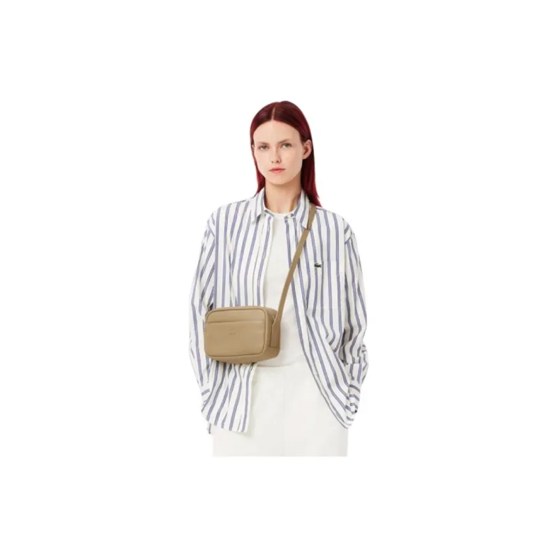 LACOSTE Cow Leather Shoulder Bag, Crossbody Bag Trumpets Women's Beige-5