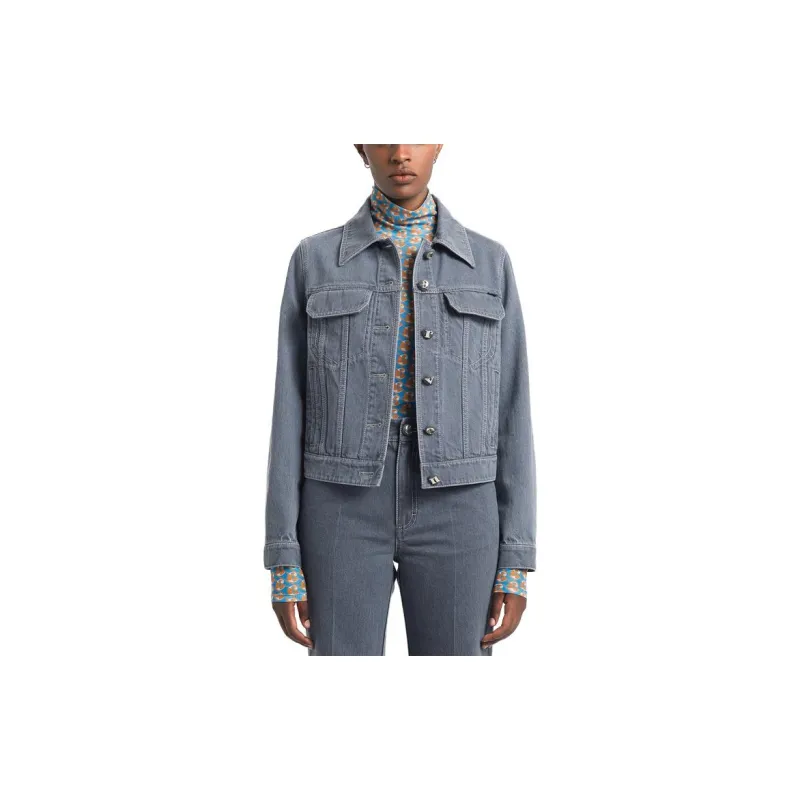 CARVEN SS23 Lapel Fitted Straight Long-Sleeved Denim Jacket Women's Gray-2
