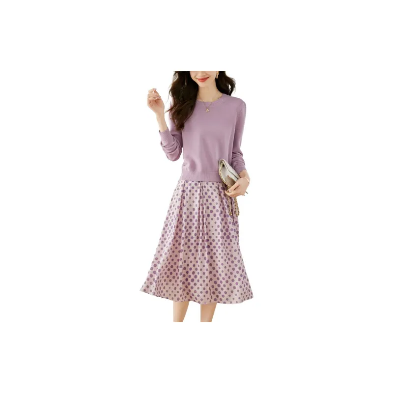 VIMLY FW23 Skirt Set Women's Pink Purple-2