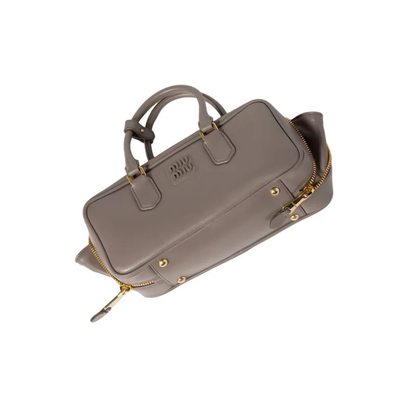 MIU MIU Arcadie Series Calfskin Bowling Bag, Shoulder Bag, Crossbody Bag, Handbag Tubas Women's Clay Gray-3