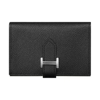HERMES Bearn Cow Leather Wallet Women's 89 Noir Black