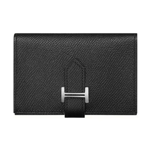 HERMES Bearn Cow Leather Wallet Women's 89 Noir Black