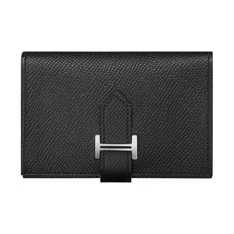 HERMES Bearn Cow Leather Wallet Women's 89 Noir Black-0