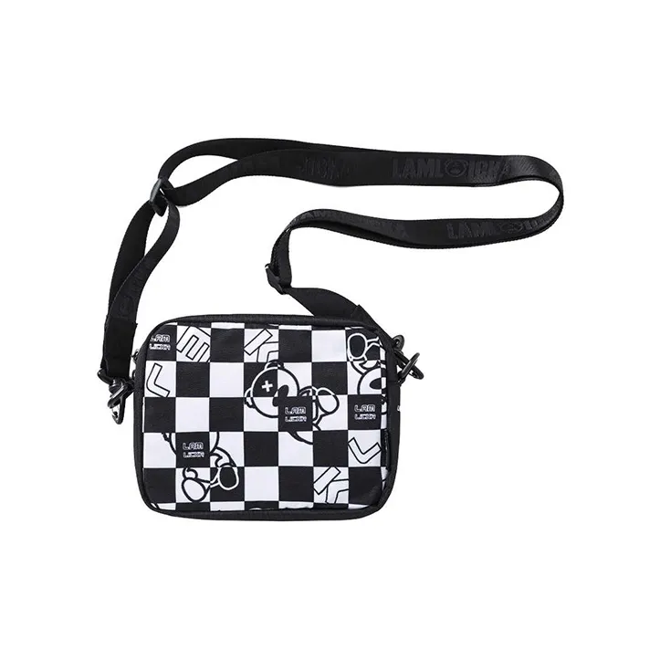LAMLICKA Polyester Shoulder Bag, Crossbody Bag Regular Unisex Black White Plaid-2