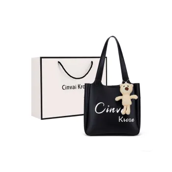 Simvay Clos Cow Leather Shoulder Bag Portable Tote Tote Shopping Bag Large Size Women's Classic Cool Black