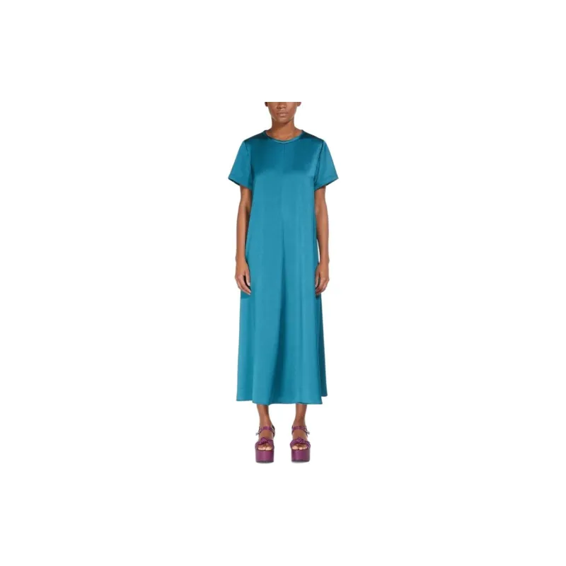 WEEKEND MaxMara Maga Collection Satin T-Shirt Dress Short-Sleeved Dresses Women's Blue-1