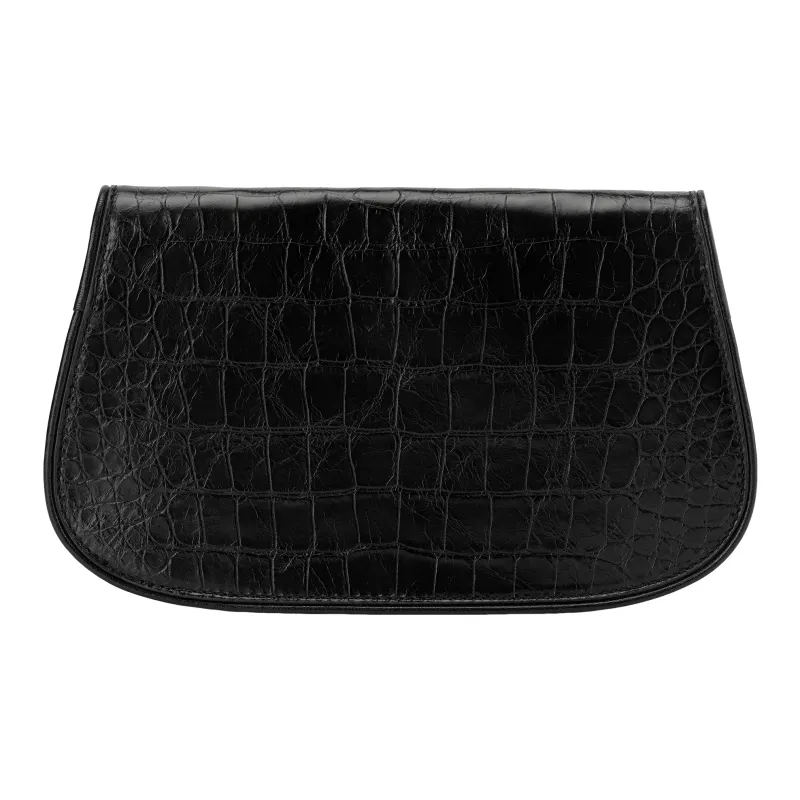 TORY BURCH Crocodile Embossed Leather One Shoulder Clutch Regular Women's Black-4