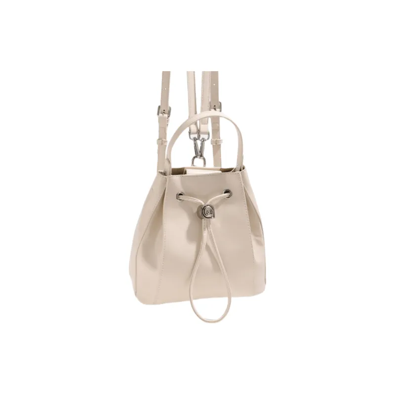 NOMK PU Backpack, Handbag, Bucket Bag Women's Ecru/Silver/Black-1