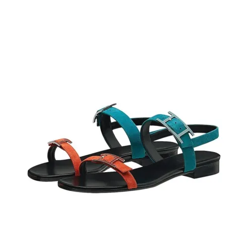 HERMES Cristal Strap Sandals Women's Velour Blue