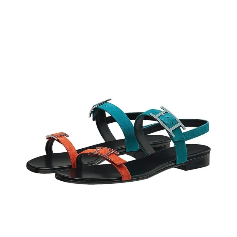 HERMES Cristal Strap Sandals Women's Velour Blue-0