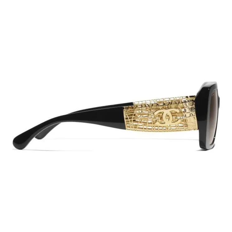 CHANEL Metal Resin Square Sunglasses Unisex Black-2