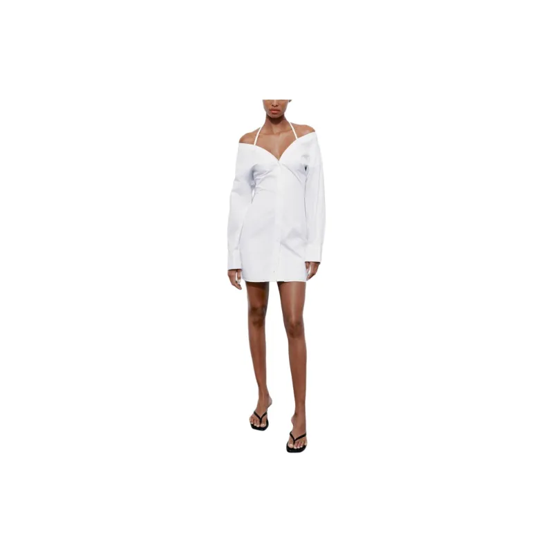 ZARA Long Sleeved Dresses Women's White-2