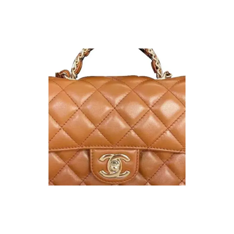 CHANEL Lambskin Chain Bag, Shoulder Bag, Crossbody Bag Mini Women's Light Orange Brown-2