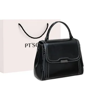 PT'SON Cow Leather Patchwork Synthetic Leather Shoulder Bag Portable Crossbody Bag Shoulder Bag Regular Women's Black