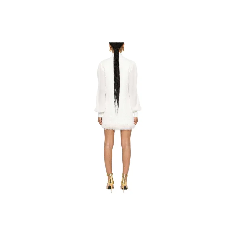 BALMAIN Feather trim Tweed Mini Dress-2