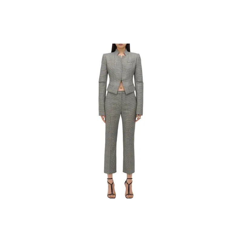 Alexander McQueen Straight Leg Checked Cropped Pants-1