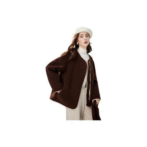 Qiushui Yiren Velvet Jackets Women's Maroon