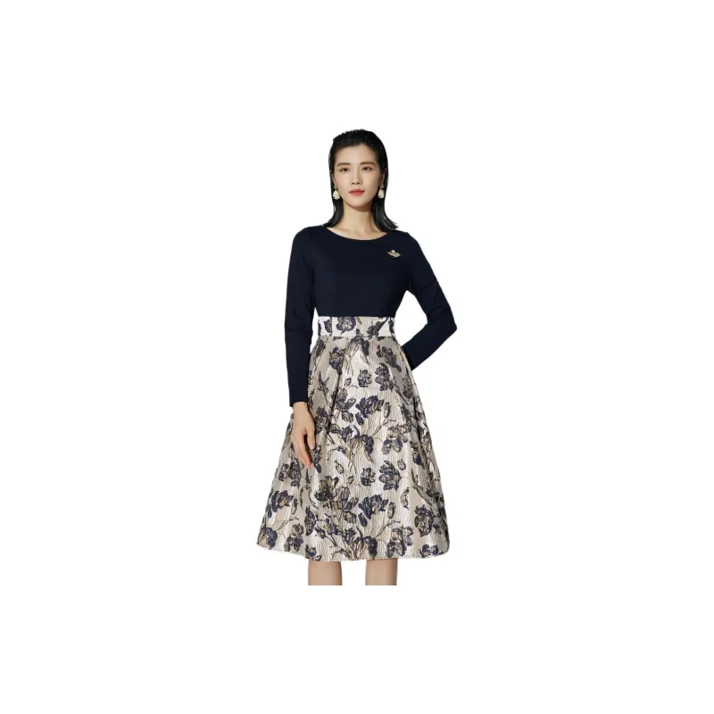 BBLLUUEE Long Sleeved Dress Women's Ink Blue-3