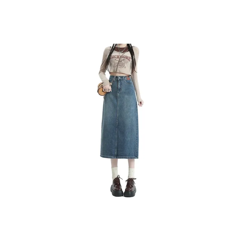 FOREVER 21 Denim Long Skirt Women's Vintage Blue-1