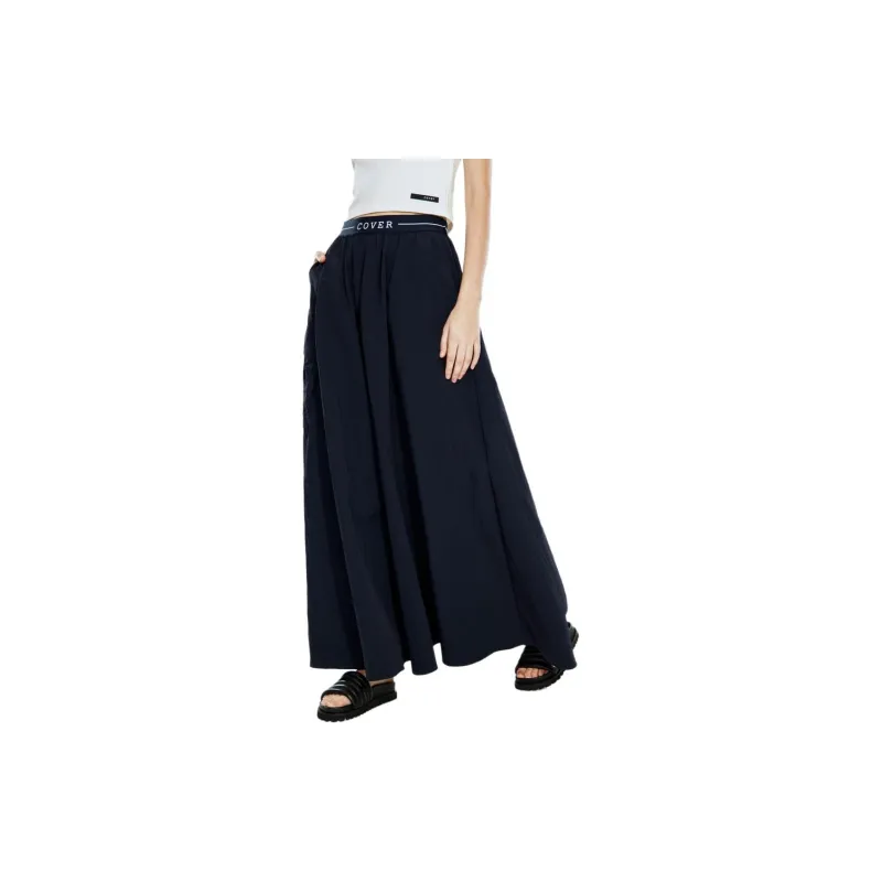 COVERINS Casual Long Skirts Women's Navy Blue-2