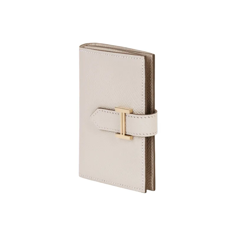 HERMES Bearn Epsom Calfskin Wallet Mini Unisex 10 Craie Milkshake White-2